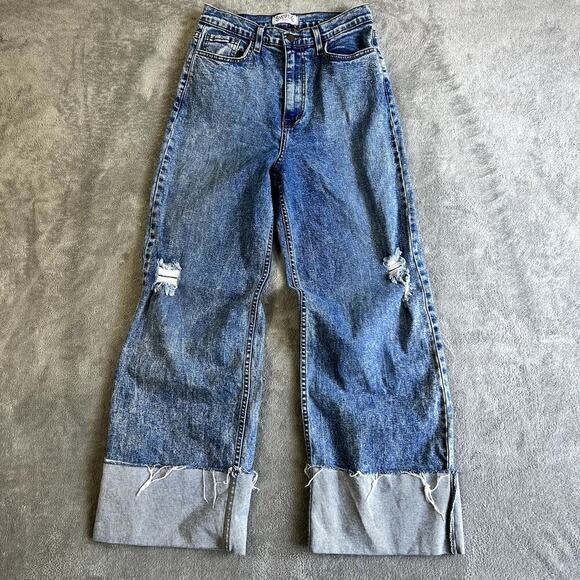 SWANK Denim - VTG Swank A Posh Wide Leg Baggy Jeans Distressed Y2K Skater Grunge USA Size 6